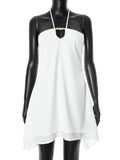 Halter Off-shoulder Backless Sexy Mini Dress Women White Hollow Out Strapless Lace-up A-line Club Dress Summer