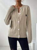 Autumn and winter simple embroidered women's long sleeved knitted cardigan sweater