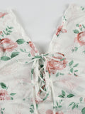 Boho Summer Floral Print Mesh Vest Women Sleeveless Ruffles Cross Bandage Cute Sweet Crop Tops