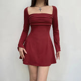 Black Square Neck A-Line Flare Sleeve Dress