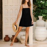 Cotton Linen Comfortable Summer Slip Dress Chic Lace-up Short Dress Retro Solid Color Sleeveless Casual Woman Clothing 2025 New