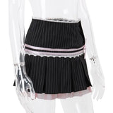 American Sweet Constrast Color Pleated Skirts Y2k Aesthetic Harajuku Punk Side Buttons Short Skirt Vintage Striped Girl Bottom