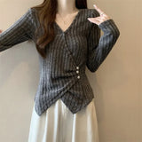 Early Autumn Cross V Neck Long Sleeve Pullovers High Street French Temperament Base Punk Striped Sweaters Y2k Harajuku Jumpers