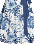 Women's Summer Dresses 2025 Vacation Tropical Flower Leaf Print Belted Mini Dress Sleeveless Beach Dress