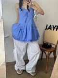 Pbong  Chic Striped Sleeveless Doll Strap Dress Women's Spring New Style Age-Defying Strap Top City Commute Korean Version Loose Fit