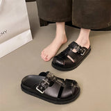 Pbong  Women's Sandals Roman Weave Hollow-Out Closed-Toe Sandals for Women Summer Outdoor Wear Flat Thick-Soled Buckle Sandals