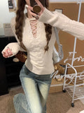 Half Lace Up Sweater for Women Long Sleeve Slim Fit Knitted Tops Pullovers Femal Lace-up Jumper Autumn Winter Y2K Outfit