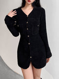 Black Velvet V-Neck Evening Party Short Dress
