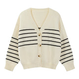 Women Cardigan Sweater Striped V-neck Button-up Sweater Jacket Comfy Cozy Slouchy Cardi Autumn Winter Casual Outfit