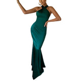 Pbong  Women Long Dress Cross Halter Backless Ball Gown Cocktail Party Evening Dresses Sleeveless Summer Dress