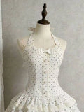 Japanese Gothic Style Striped Bow Lolita Dress Women Lace Slim Bandage Shirt Dresses Y2k Aesthetics Party Mini Dresses Design