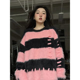 Lazy O Neck Long Sleeve Sweaters Y2k Aeshetic Vintage All Match Streetwear Constrast Color Pullovers Korean Punk Clothing