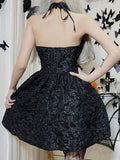 Goth Dark Gothic Emo Jacquard A-line Dresses Elegant Grunge Ruched Bandage Partywear Punk Black Women Halloween Club Dress