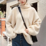Oversized Turtleneck Sweater Women Loose Plain Rolled Neck Jumper Knit Pullovers Loose Soft Knitwear Autumn Winter Outfit