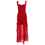 Pbong  Skinny High Waist Strapless Dresses Summer Women's Dress New Sexy Solid Solid Mesh Ruffle Edge Split Maxi Hip Wrap Dress