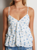 Women's Camisole Tops Spaghetti Straps Floral Pattern Ruffled V Neck Crop Tank Tops for Summer