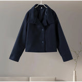 Solid High Neck Double Button Topcoat Dropped Shoulder Loose 2025 Autumn Short Elegant Jacket Women Urban Casual Lady Outerwear