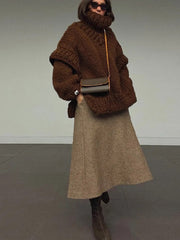 Turtleneck Fleece Sweater For Women Autumn Oversize Long Sleeve Knitted Solid Pullover Fashion Warm Loose Street wear