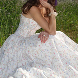 Pbong  Summer Floral Print Spaghetti Strap Dress Women Elegant High Waist Strapless Party Vestidos Female Boho Chic Beach Long Dresses