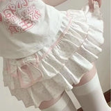 Harajuku Y2k Lolita Mini Skirt Women Bow Japanese Style Kawaii Pleated Skirts Sweet Dot Ruffles Cake Layered Skirts