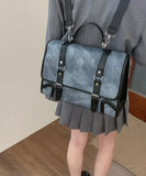  Preppy Style Jk Backpack Women Autumn New Leather Handle Backpacks Briefcase Ladies Harajuku Aesthetic Blue Schoolbag