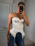 Pbong  Club Printed Fish-bone Corset Women's Sexy Sleeveless Back Lace-up Waist-cinching Female Tank Tops Lady Summer Outwear New