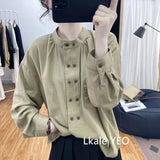 New Spring Autumn Women's Blouse 2025 Stand Up Collar Versatile Ladies  Shirt Fashion Double Breasted Buttons Leisure Lady Top
