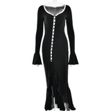Women's A-Line Bodycon Maxi Dress Ruffles Hem V-Neck Asymmetrical Buttons Long Sleeve Long Dress Party Streetwear Vestido