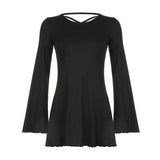 Backless Flare Sleeve Knit Lace-Up Dress