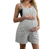 Pbong  Summer Casual Fashionable Maternity Strap Breathable One-piece Shorts in Solid Color Comfortable  Sleeveless For Pregnant Women