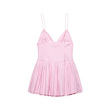 Fashion Sexy V-neck Stripe Pink Bow Short Dress New Sleeveless Slim Sweet Chi Slip Dress Streetwear Y2K Woman Clothing