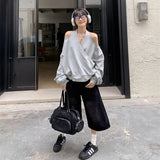 Casual Off Shoulder Sweatshirts Women Sexy Korean Style Loose Pullovers Harajuku Y2k Fashion Long Sleeve Sweatshirts