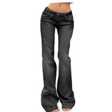 Pbong  Y2K Vintage Flare Jeans for Women Sexy Low Rise Slim Fit Stretch Washed Denim Pants Harajuku Streetwear Wide Leg Jean Trousers