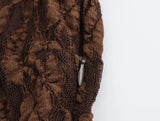 Velvet Patchwork Mesh Long Dress For Women Round Neck Long Sleeve Women Dress Brown Vintage Spring Autumn Tight Dresses New