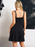 Women Summer Gothic Dress Plain Color Dress Grommet Buckle Chain Embellishment High Waisted Sleeveless A Line Midi Dress