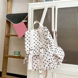 Pbong  Japanese Polka Dot Print Backpack Women Korean Daypack Large Capacity Travel Rucksack Cute School Bookbags Retro Causal Daypack