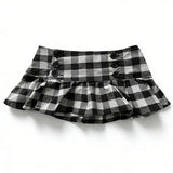 New Euramerican Low Waist Sweet Cool Girl Skirts Y2k Aesthetic Constrast Color Plaid Pleated Jupe Harajuku Buttons Design Skirts