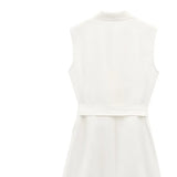 Fashion Simple Slim Fit Blended Short Dress Elegant Solid Color Lapel Summer Dress With Belt Dresses Bouble Breasted Dress