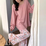 Pbong  Oversized Sleepwear Female 2PCS Pajamas Spring Summer New Viscose Nightwear Pijamas Suit Casual Loose Contrast Color Homewear
