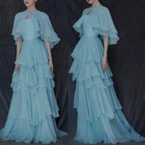 Light Blue A Line Prom Dresses Ruffles Tiered Women Customized Evening dresses Arabic Party Special Occasion Dress