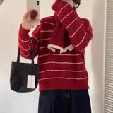 Women's Striped Sweater with Scarf Chunky Knit Loose-fit V-Neck Pullover Striped Jumper Ladies Autumn Winter Classic Chic Outfit
