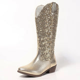 Pbong  Sequin Round-Toe Chunky Heel Slip-On Side-Ear Fashion Concert Party Banquet Elegant High-Top Women's Boots