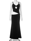 Hollow Out Backless Sexy Maxi Dress Women Gown Spaghetti Strap Sleeveless Irregular Slim Club Long Dress Summer