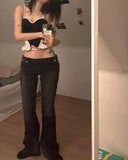 Vintage Distressed Low Waist Jeans Grunge Asymmetrical Waist Denim Pant Korean Fashion Black Flare Jeans Kpop Streetwear