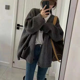 Slouchy Knit Cardigan Sweater for Women Long Sleeve V-neck Comfy Button Up Sweater Jacket Female Autumn Winter Casual Outfit