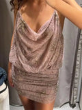 Sexy Sequin Ruffles Sling Mini Dresses Women Vintage Sleeveless Beads V-neck Slim Party Dress Female Spring Chic Streetwear
