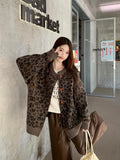 High End Vintage Leopard Autumn Winter Casual Carts Y2k American Punk Office Lady Women Cardigan Warm Harajuku Clothing