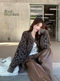 High End Vintage Leopard Autumn Winter Casual Carts Y2k American Punk Office Lady Women Cardigan Warm Harajuku Clothing