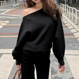 Pbong  Loose Casual Autumn Outwear Pull Batwing Long Sleeve Knitted Pullover Women 380g Thick Off Shoulder Top Korean Fashion Sweater