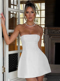  Summer Fashion White Mini Dress Female High Waist Patchwork Bandeau Backless Slim Party Dress Gown Women Elegant Dress New